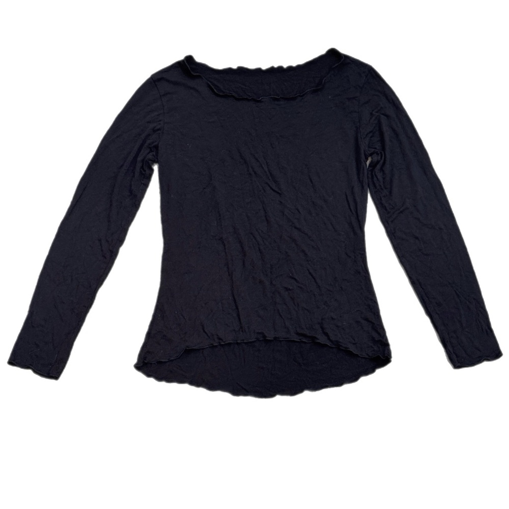 Giada Fashion Black Long Sleeve Top Scalloped Hem Made in Italy Women's Medium
